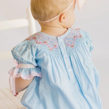 Blue Smocked Rosettes & Pearls  Bubble