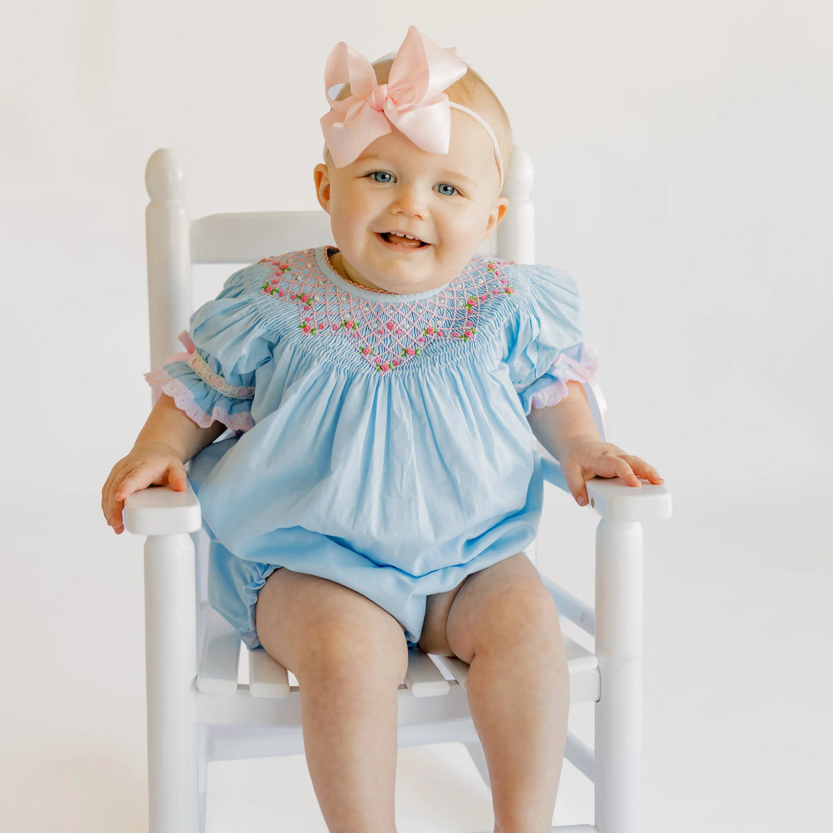 Blue Smocked Rosettes & Pearls  Bubble
