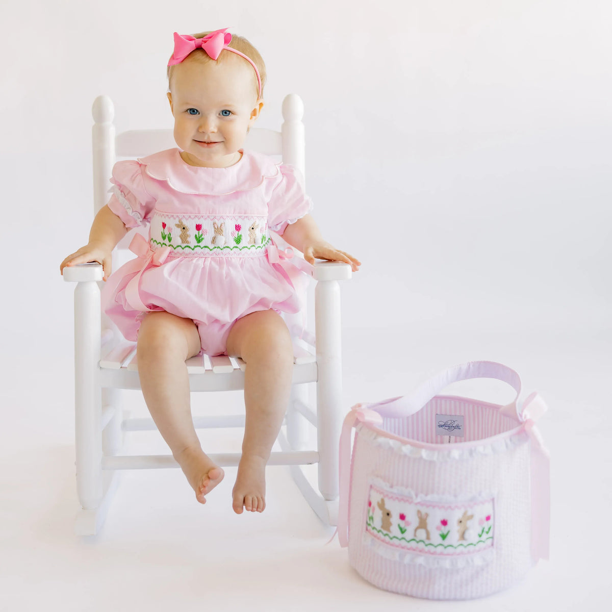 Pink Smocked Bunnies & Tulips Bubble