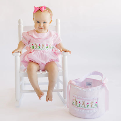 Pink Smocked Bunnies & Tulips Bubble