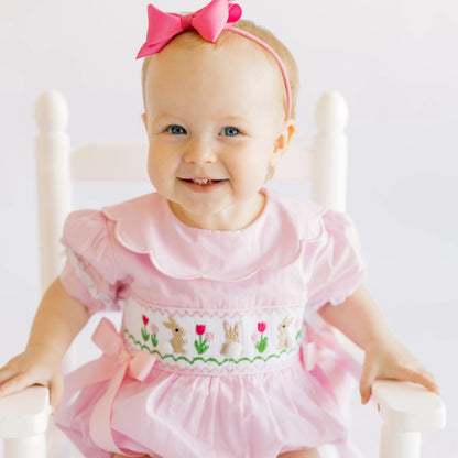 Pink Smocked Bunnies & Tulips Bubble