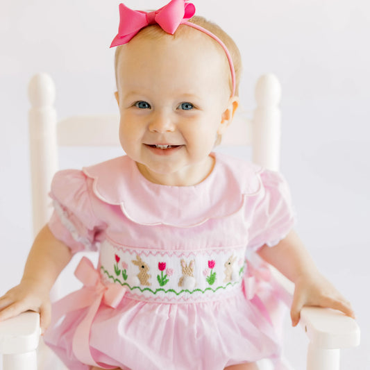 Pink Smocked Bunnies & Tulips Bubble