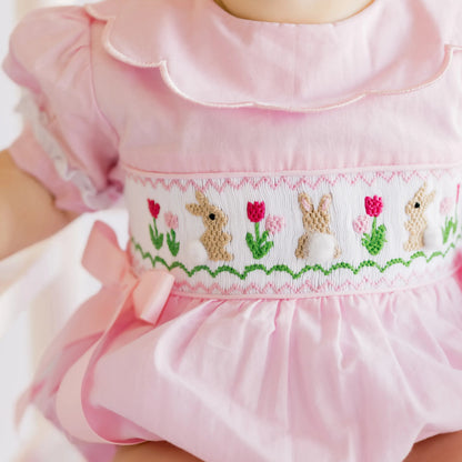 Pink Smocked Bunnies & Tulips Bubble