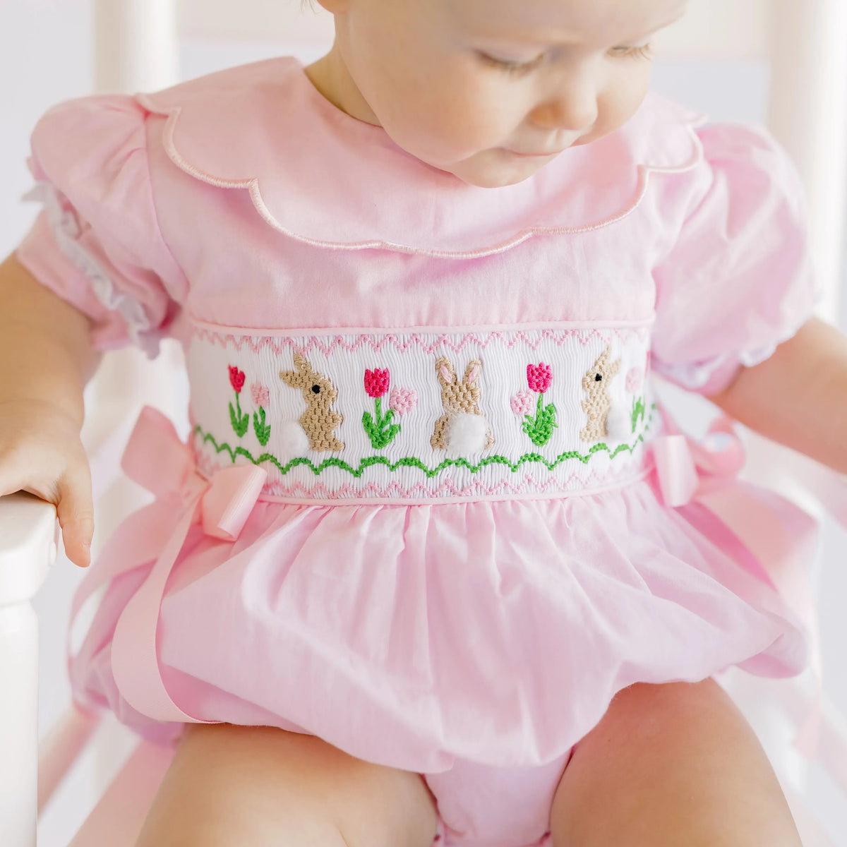Pink Smocked Bunnies & Tulips Bubble