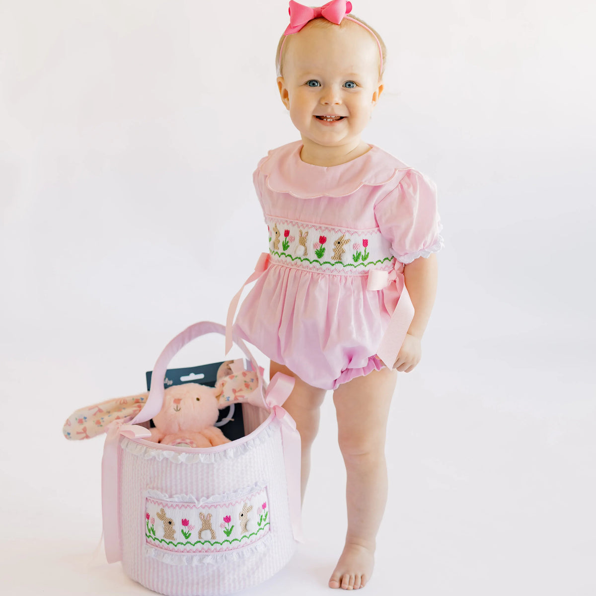 Pink Smocked Bunnies & Tulips Bubble