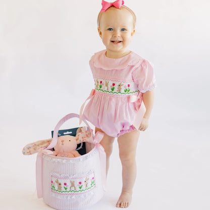 Pink Smocked Bunnies & Tulips Bubble