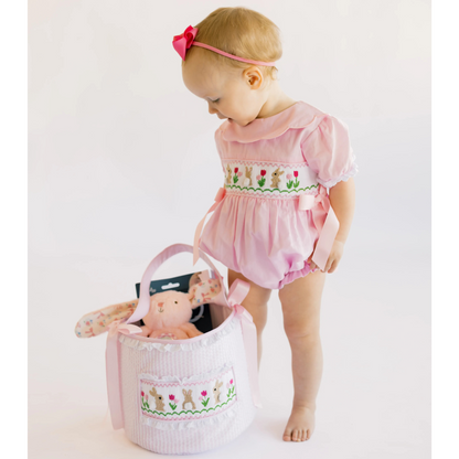 Pink Smocked Bunnies & Tulips Bubble