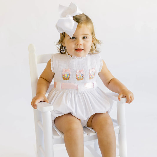 White Smocked Easter Baskets Bubble