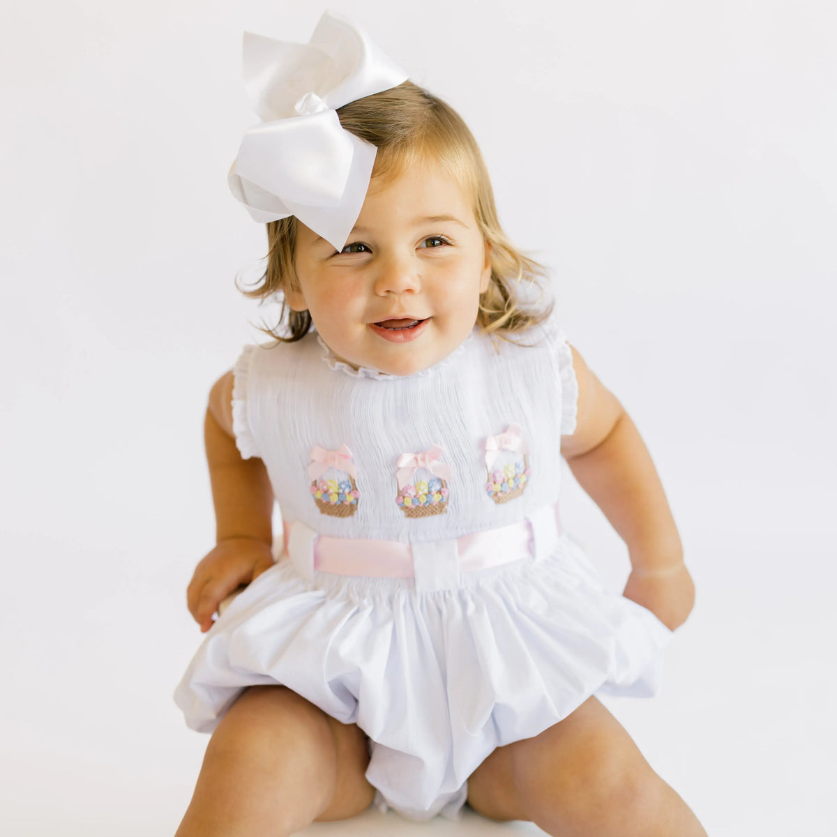 White Smocked Easter Baskets Bubble