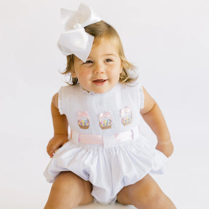 White Smocked Easter Baskets Bubble