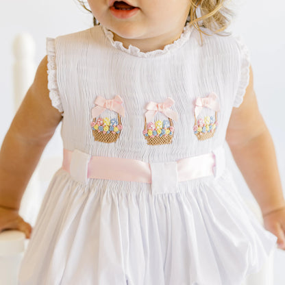 White Smocked Easter Baskets Bubble