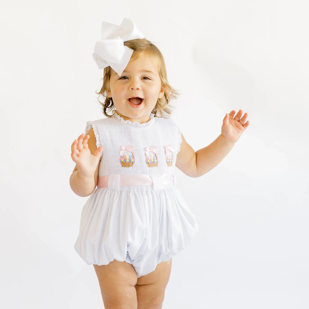 White Smocked Easter Baskets Bubble