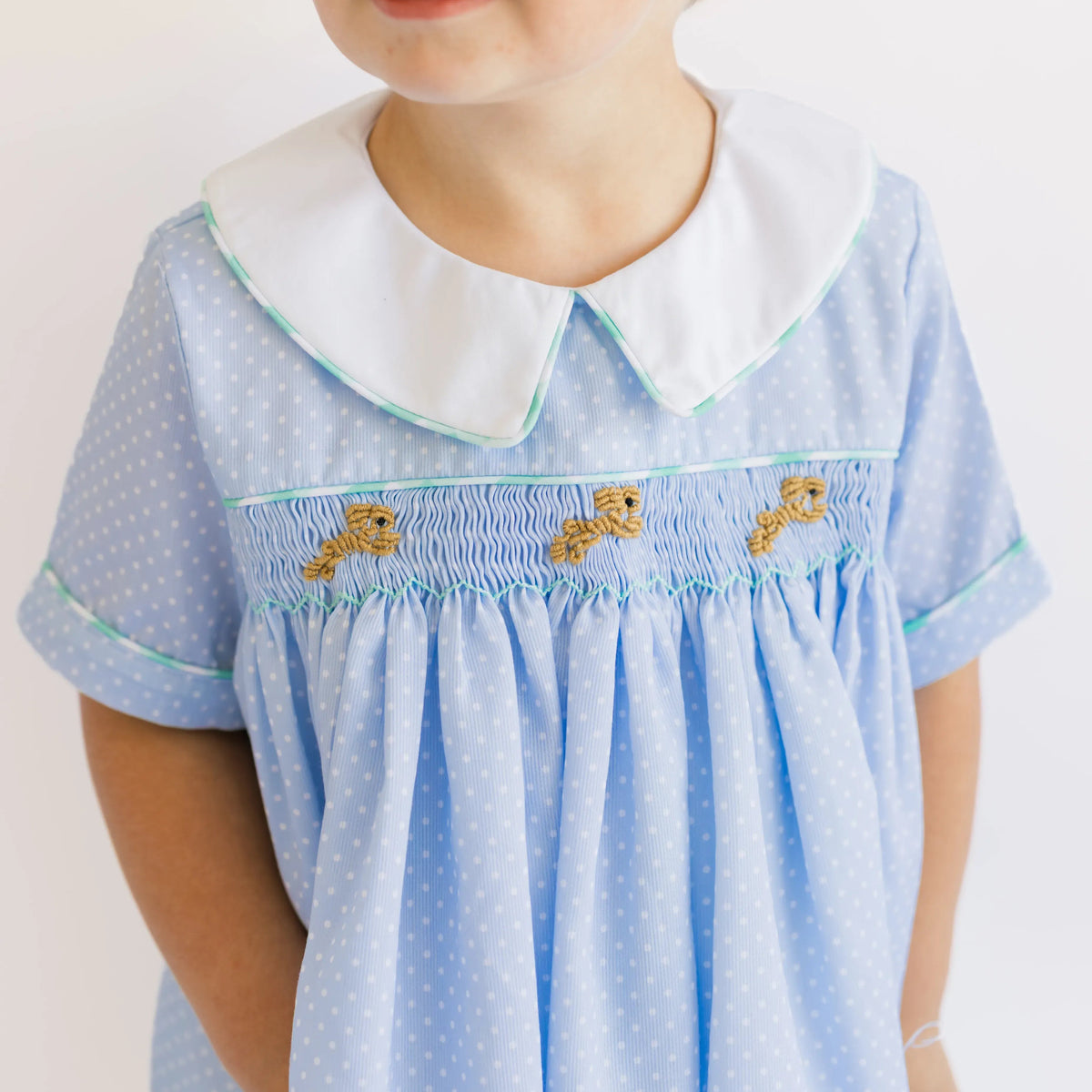 Blue Dot & Mint Smocked Bullion Bunny Banded Short Set