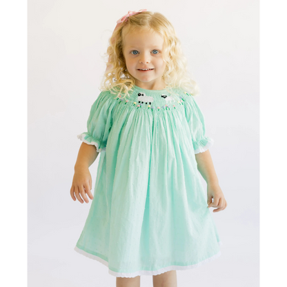 Mint Swiss Dot Smocked Sheep Dress