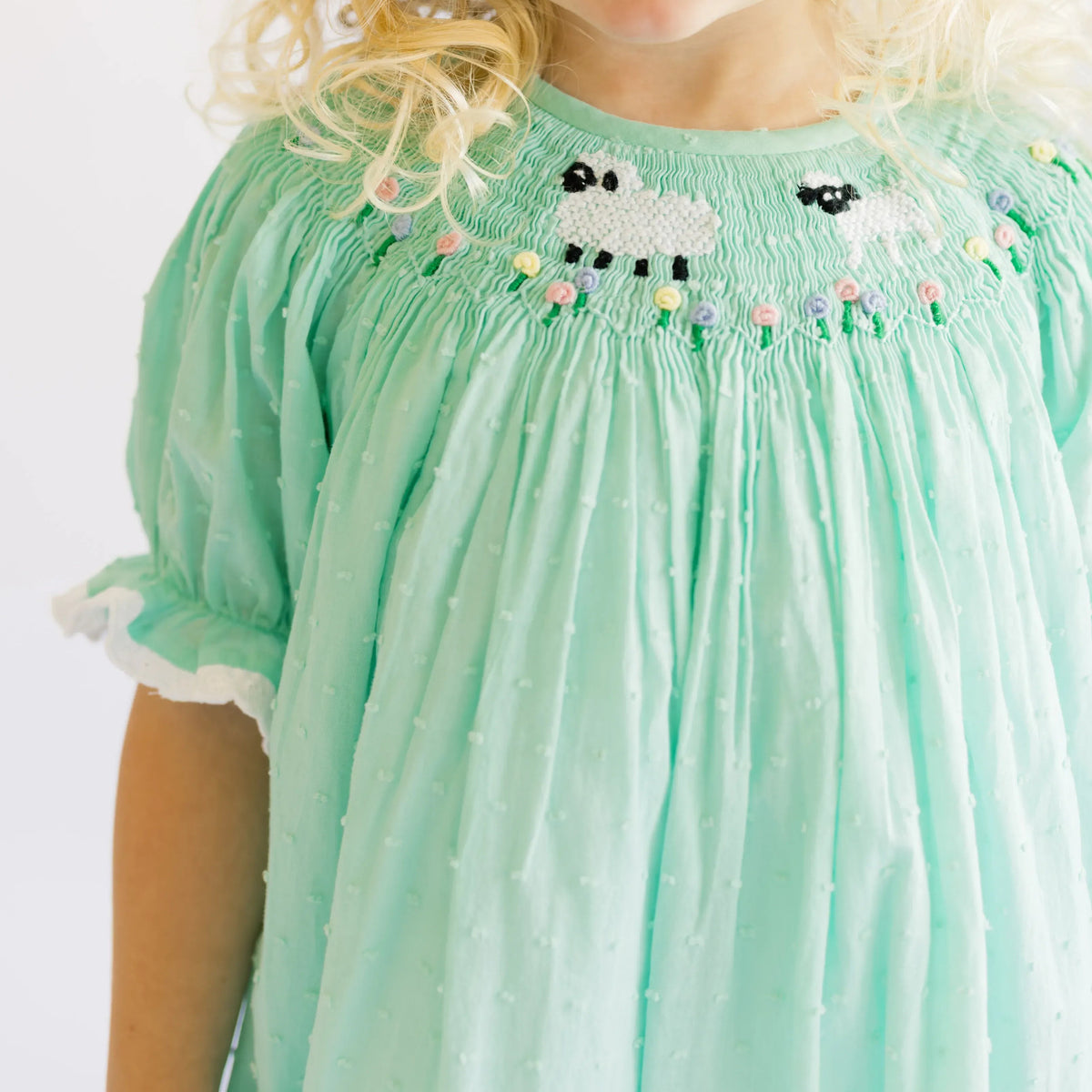 Mint Swiss Dot Smocked Sheep Dress