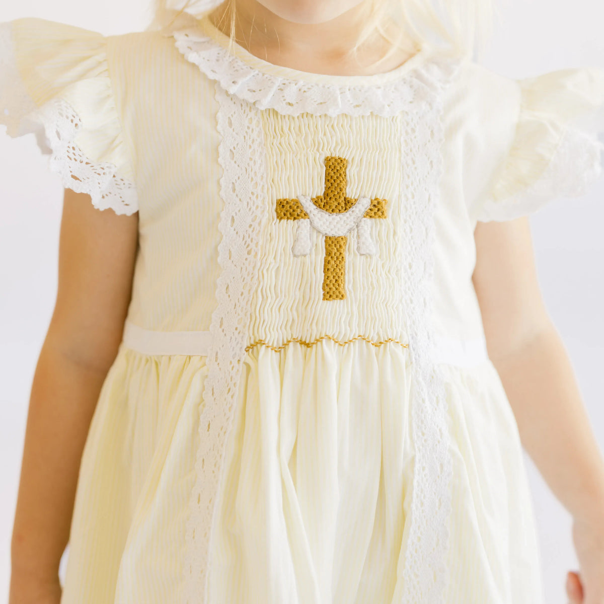 Yellow Striped Smocked He Is Risen Dress