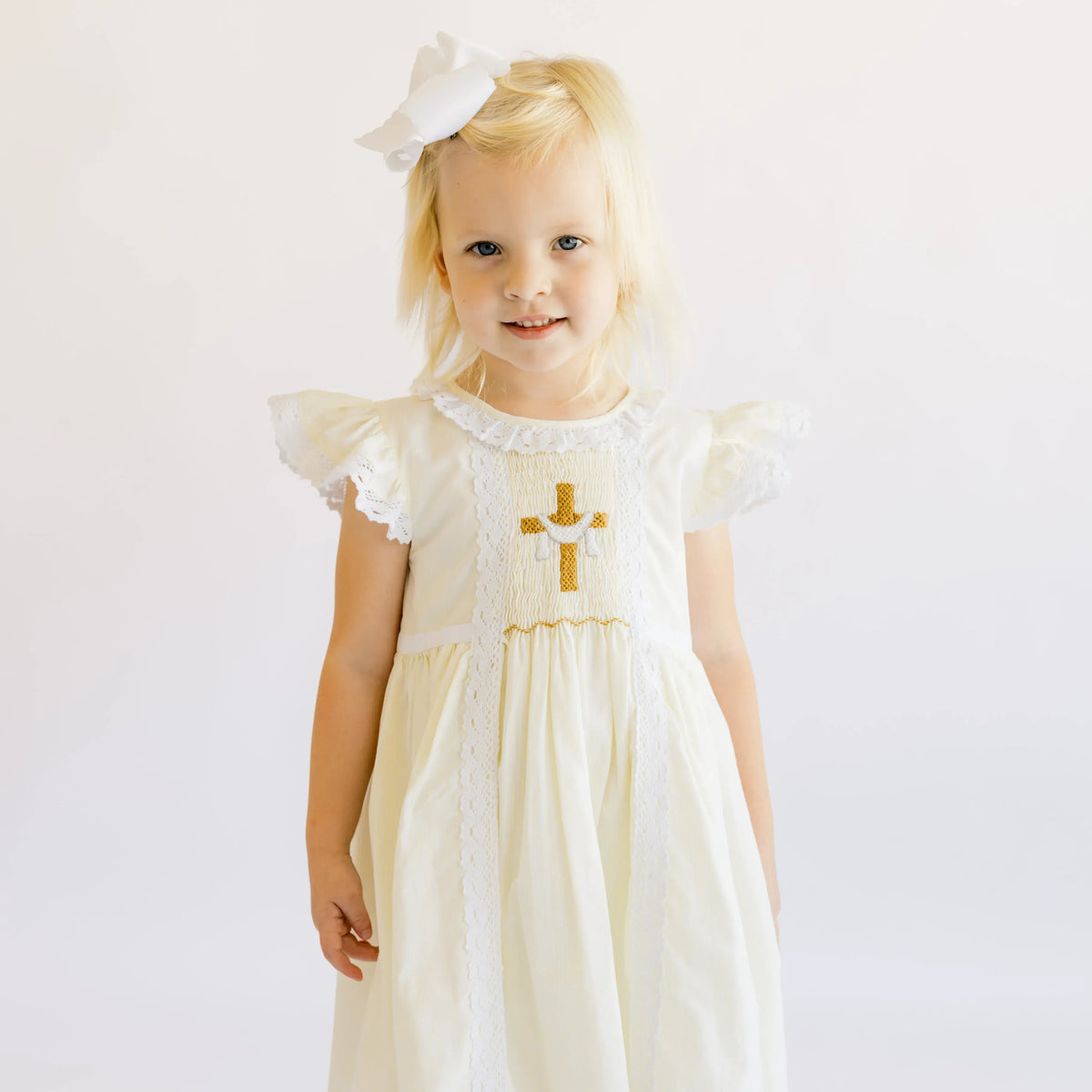 Yellow Striped Smocked He Is Risen Dress