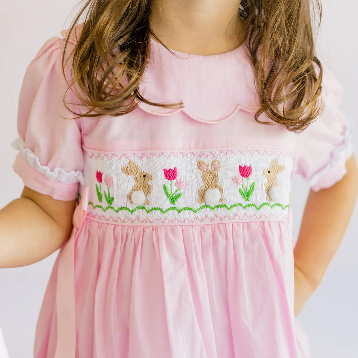 Pink Smocked Bunnies & Tulips Dress