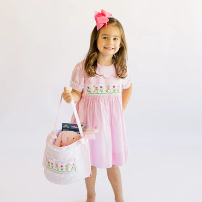Pink Smocked Bunnies & Tulips Dress