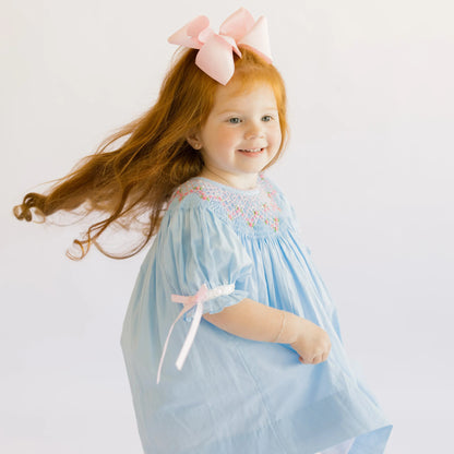 Blue Smocked Rosettes & Pearls Dress
