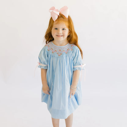 Blue Smocked Rosettes & Pearls Dress