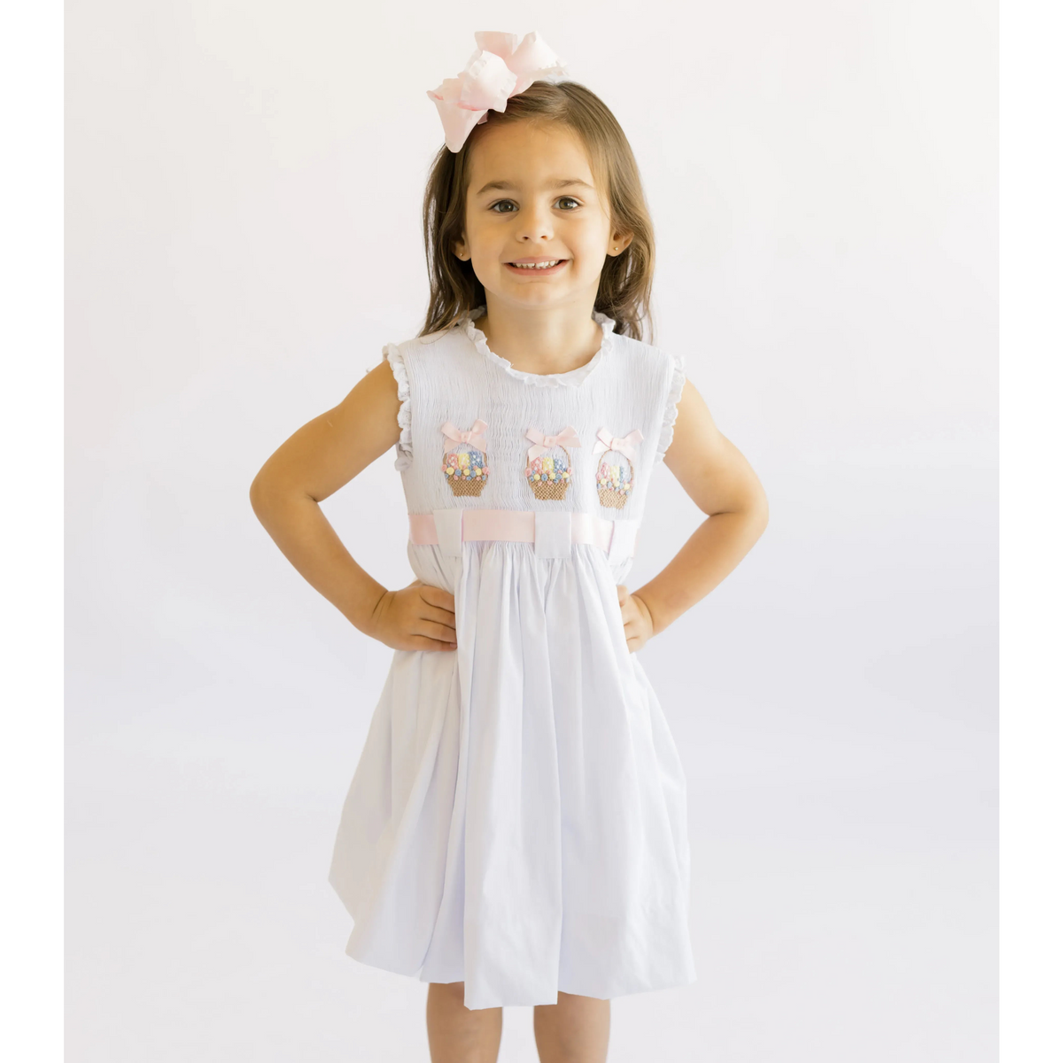 White Smocked Easter Baskets Dress