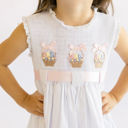 White Smocked Easter Baskets Dress