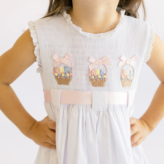 White Smocked Easter Baskets Dress
