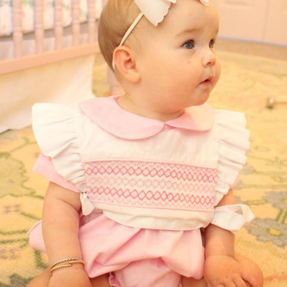 Pink Reversible Bib Name Smocked Bubble
