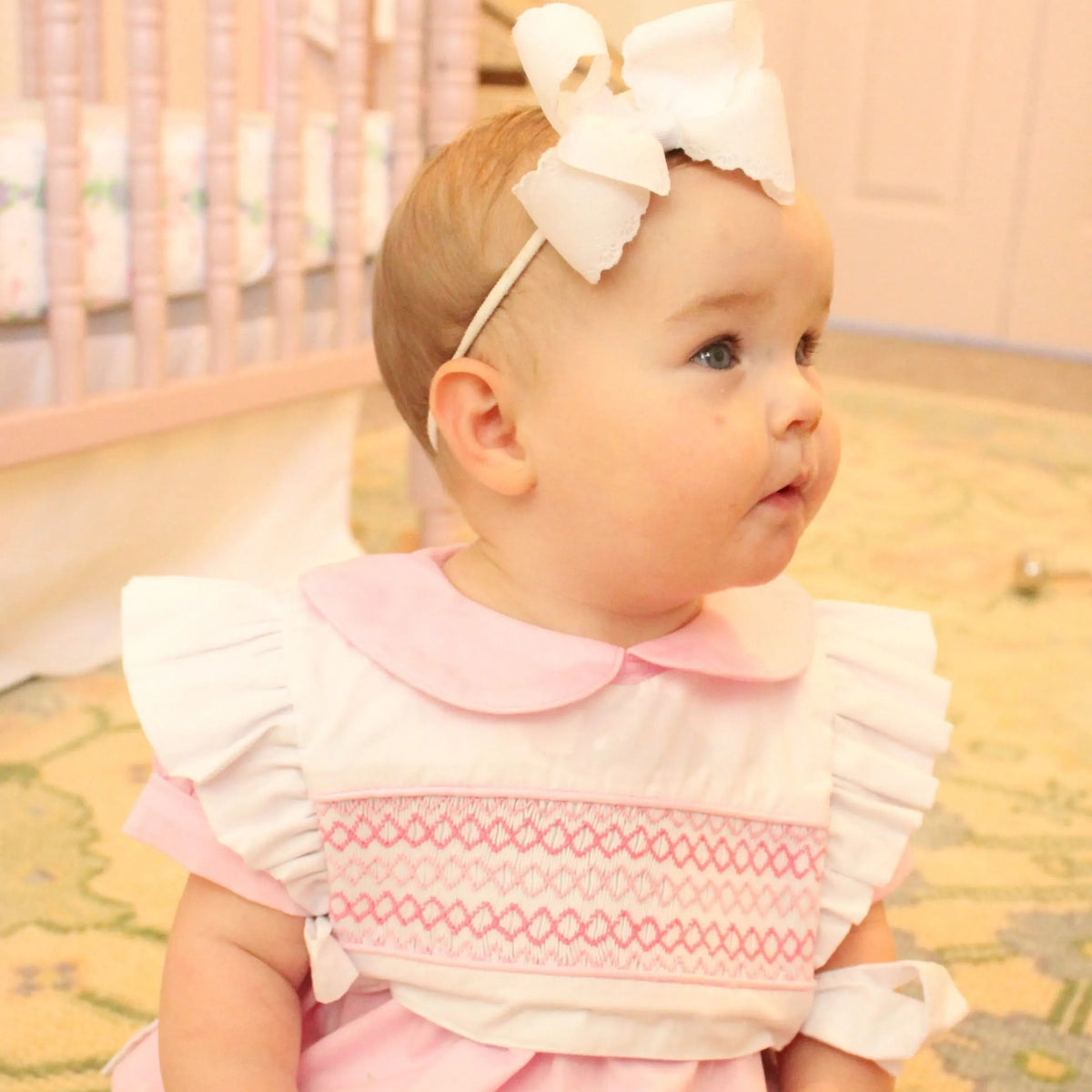 Pink Reversible Bib Name Smocked Dress