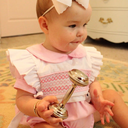 Pink Reversible Bib Name Smocked Bubble