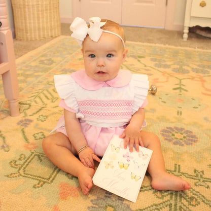 Pink Reversible Bib Name Smocked Bubble