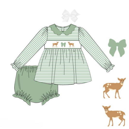 SMOCKED DEER DIAPER SET