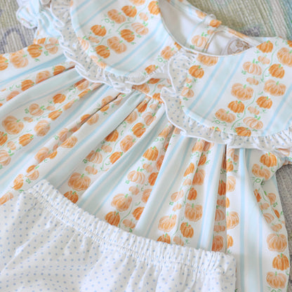 GIRLS BLUE WATERCOLOR PUMPKINS DIAPER SET