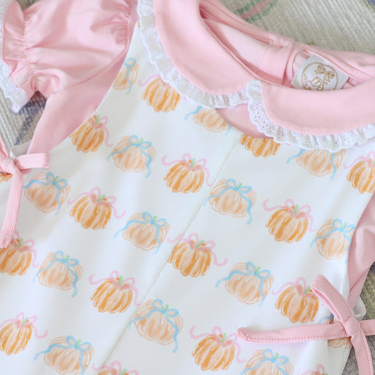 BOW PUMPKINS DRESS & PINK EYELET TOP