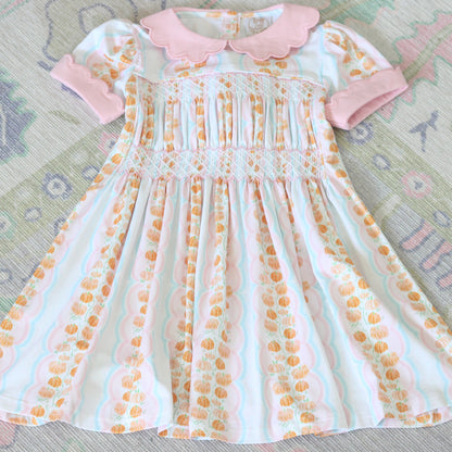 SMOCKED SCALLOPED PUMPKINS DRESS
