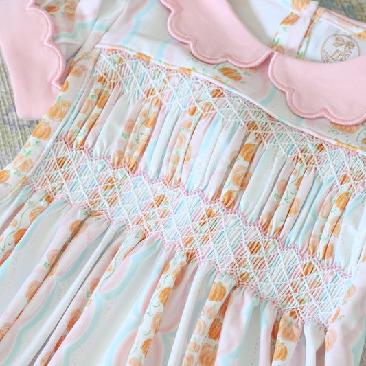 SMOCKED SCALLOPED PUMPKINS DRESS