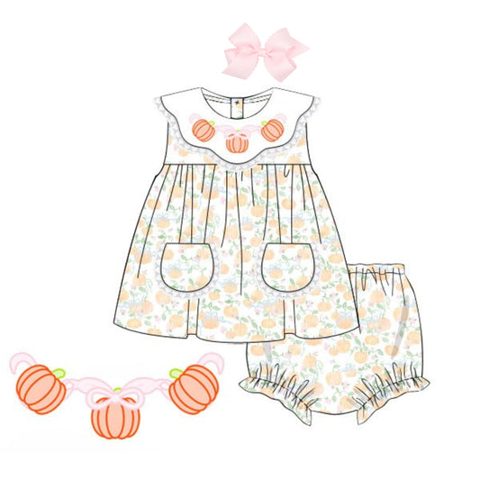 SHADOW EMBROIDERY PUMPKIN BOWS DIAPER SET