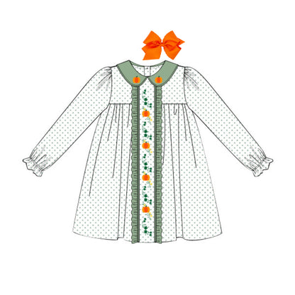 GIRLS GREEN BITTY DOT PUMPKIN VINE DRESS