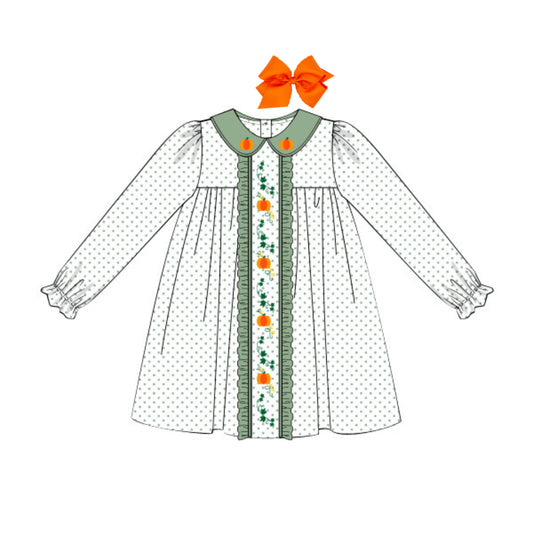 GIRLS GREEN BITTY DOT PUMPKIN VINE DRESS