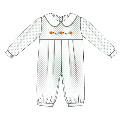 BOYS GREEN BITTY DOT PUMPKIN VINE ROMPER
