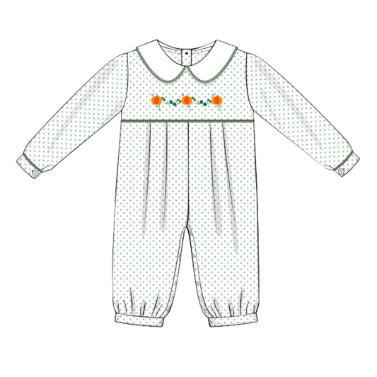 BOYS GREEN BITTY DOT PUMPKIN VINE ROMPER