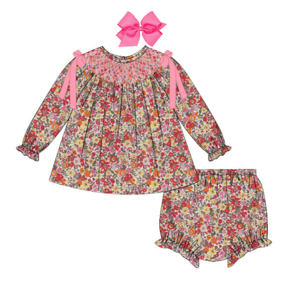 FALL FLORAL SMOCKED DIAPER SET