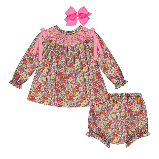 FALL FLORAL SMOCKED DIAPER SET