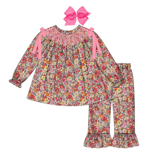 FALL FLORAL SMOCKED PANT SET