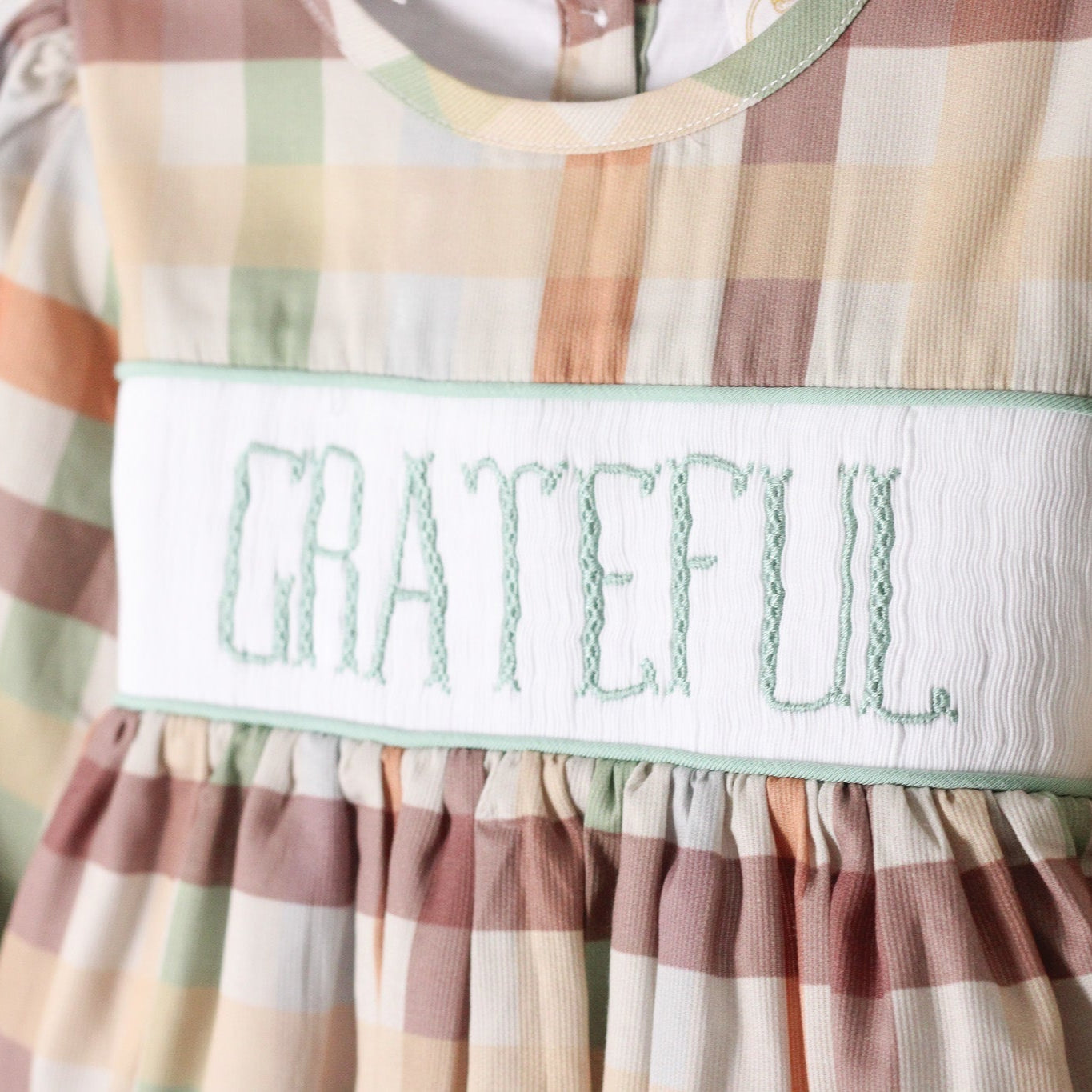 GIRLS FALL PLAID THANKFUL SMOCKED DIAPER SET