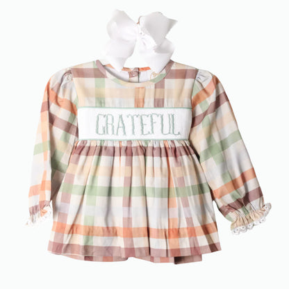 GIRLS FALL PLAID THANKFUL SMOCKED DIAPER SET