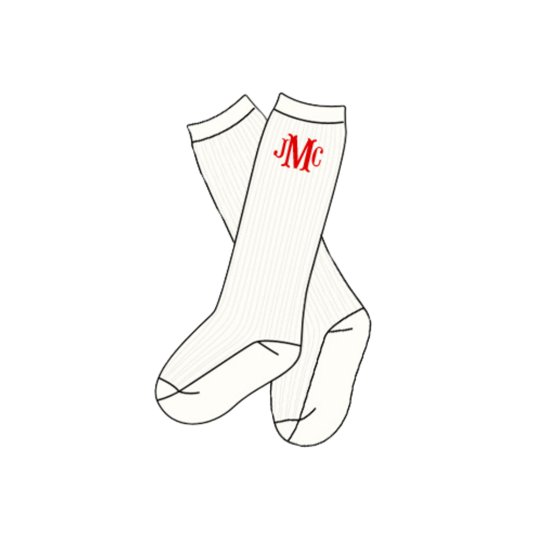 Red Monogram Knee Socks