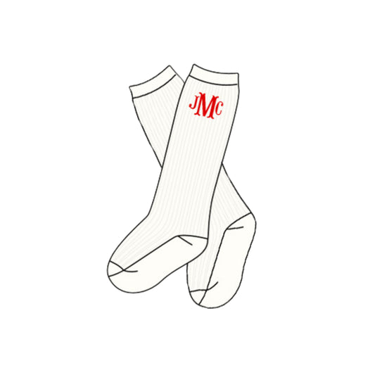 Red Monogram Knee Socks