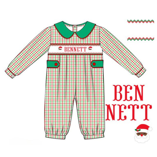 BOYS BROWN ST NICK NAME SMOCKED ROMPER